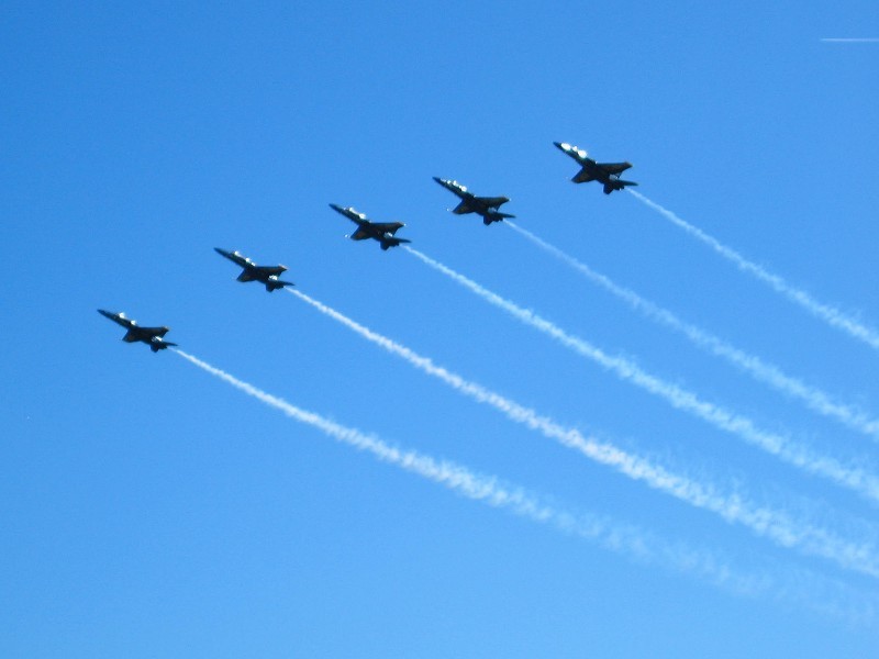 The Number 1-4 planes in precision maneuvers plus the Number 5 plane.