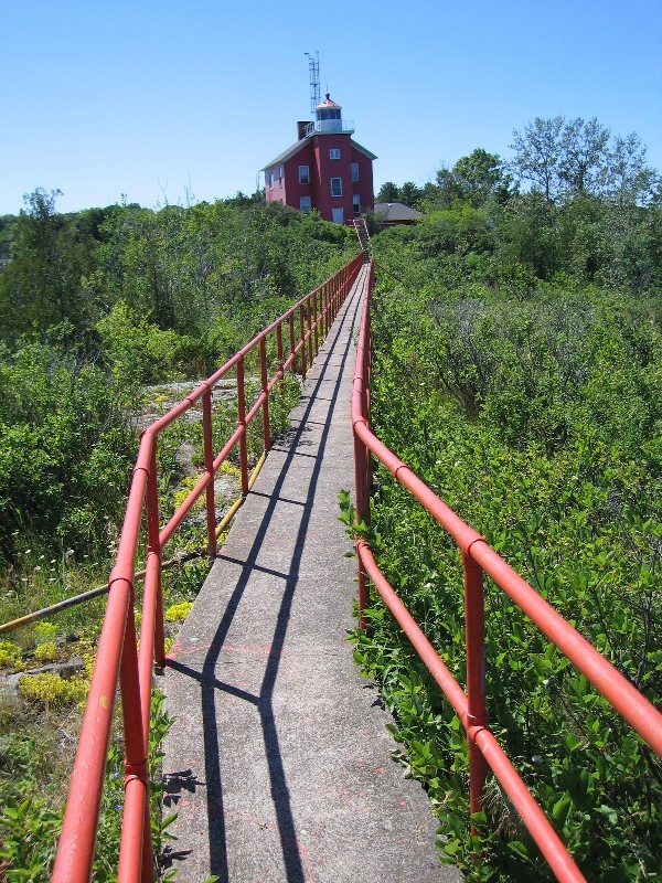 The walkway from the lighthouse out to where the steam powered foghorns used to be. 