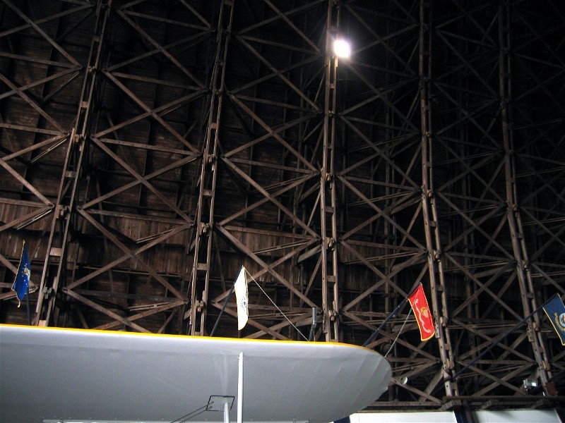 The hanger has a wood structure