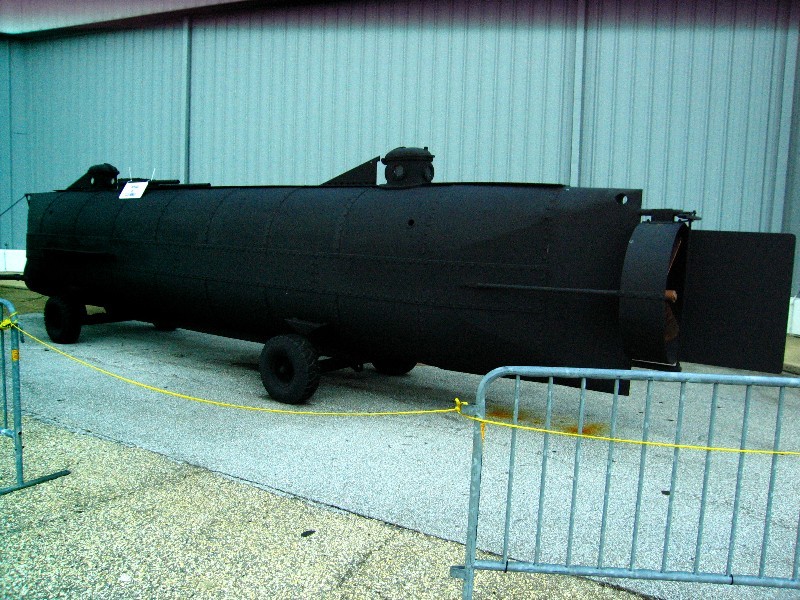 A replica of the Hunley, a submarine was built by the Confederates during the Civil War.